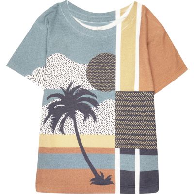 Mini boys white palm tree print t-shirt
